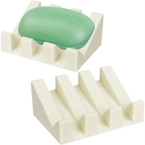 Lot de 2 porte-savons en silicone blanc auto-drainant pour douche, bac à savon de voyage, pour douche, cuisine, salle de bain, hôtel - Neuf