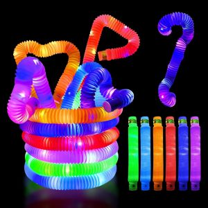 RVKAL-18 Pièces Pop Tube Led Couleur,Tubes De Pop Jouets Sensorie,Pop Tubes Lumineux Fidget Toys Baton Lumineux,Jouets Sensoriels De Tuyau Extensible Multicolore,Jouets De Soulager Stress - Neuf