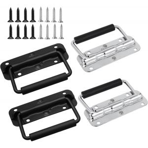 lbgwp60-Poigne Pliante Métal, 4 Pièces Poignees Pliable, Poignée À Ressort Avec Poignées En Caoutchouc Pour Remplacement De Boîte À Outils,100 * 70Mm/4 * 3Pouces, Noir Et Argent - Neuf