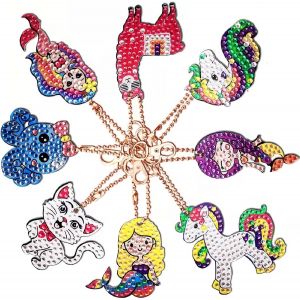 Oayew-8 Pi&egrave;ces Bricolage 5d Diamond Painting Porte-Cl&eacute;s Strass Diamant Painting Porte Cl&eacute;s Artisanat De Broderie, Sir&egrave;ne - Neuf