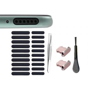 Kit De Protection Anti-Poussi&egrave;re Pour Haut-Parleurs Iphone (Autocollants Et Bouchons) - Or Rose - Neuf