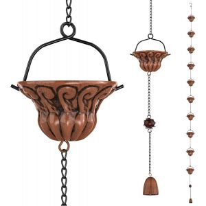 MEVRONISSHOP-Cha&icirc;ne de Pluie, cha&icirc;nes de Pluie en m&eacute;tal de Longueur 2.3 m, Tuyau de Descente de Rechange pour goutti&egrave;res, Fonctionnelle et d&eacute;corative cha&icirc;nes de Pluie suspendues (Vintage Copper) - Neuf