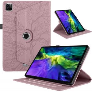 Coque Compatible Avec Tablette Ipad Pro 11 Pouces 2024 Cover Étuis Cuir 360°Rotatif Multi-Angle Stand Flip Protection Tablette Case Housse Cover Ipad Pro 11,Rose Gold Arbres - Neuf