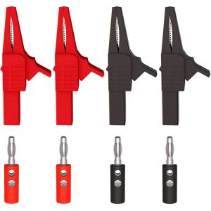 4 pièce Pinces crocodiles robustes entièrement isolées avec prise banane 4 mm + 4 fiches banane 4 mm - Neuf