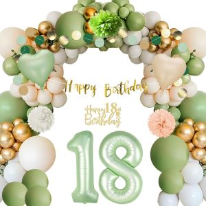 AYUHR-Décorations Anniversaire, Arche Ballon Anniversaire Vert Or, Banderole Joyeux Anniversaire, Joyeux Anniversaire Decoration pour Homme Garcon Fille Femme Fête Décorations - Neuf