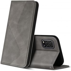 Case For Xiaomi Mi 10 Lite 5g, Premium Leather Protective Case Cover With [Card Slots] [Magnetic], Flip Folio Wallet For Xiaomi Mi 10 Lite 5g (Grey) - Neuf
