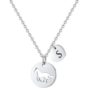Kal-Collier Cheval Pour Filles Et Femmes En Acier Inoxydable Avec Pendentif En Forme De C?ur Creux - Cadeau Pour Filles Et Amateurs De Chevaux - Bijoux Délicats Pour Adolescentes, Petites Filles - Neuf