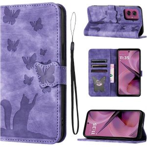 Kal-Housse Protection Pour Motorola Moto G55 5g 6.49 Pouces Matériau En Cuir Pu Coque Moto G55 Avec Fentes Pour Cartes Housse Moto G55 Violet - Neuf