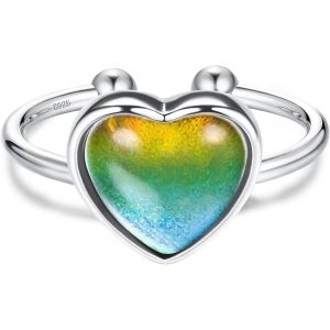 Kahfl-Bague D'humeur Argent Sterling Pour Femme Homme Avec Contrôle De La Température Bagues De Changement De Couleur Bague Minimalistes Délicats Réglables Ouverts Empilables Forme C?ur Pour Filles - Neuf