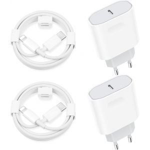 Loc-2 Packs 25W Chargeur Rapide Pour Iphone Avec 2 C&acirc;bles De 2 M&egrave;tres Compatible Avec Iphone 14/14 Pro/13/13 Pro/12/12 Pro/Se/11/11 Pro/Xs Max/X/Xr/8/7 Plus Airpods Ipad,Usb C Prise Secteur - Neuf