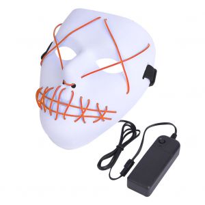 Masque De Clown Lumineux Amusant Pour Halloween, Masque Effrayant Blanc Avec 3 Modes D'eclairage, Rouge - Neuf