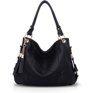 Sac à main noir pour femme, grand sac à bandoulière tendance en cuir, fourre-tout de voyage, sac fourre-tout avec pompons, rouge vin - Neuf