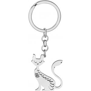 KAL-Porte-Cl&eacute;s Chat En Acier Inoxydable Cadeaux Mignon Chat Pour Femme Filles Porte-Cl&eacute;s Chat Porte-Monnaie Cl&eacute;s De Voiture Charms - Neuf