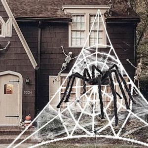 Halloween Toile D'araign&eacute;e Geante 5.4m, Fausse Grosse Araign&eacute;e 200 Cm, Xxl D&eacute;co Halloween Horreur Avec 20 Araign&eacute;es 80 G D'araign&eacute;e En Coton, Effrayante Halloween Decoration Exterieur Int&eacute;rieur - Neuf