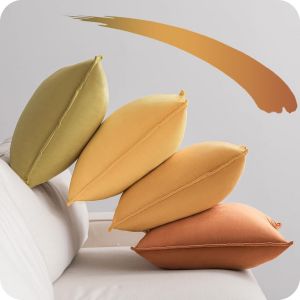 Cauc-Housse Coussin 45x45 - Lot De 4 - Jaune - Velours Doux - Fermeture Zip Cach&eacute;e - Pour Canap&eacute;, Salon, Chambre, Enfant - Neuf