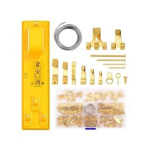 Kit de Fixation de Tableaux 224 Pi&egrave;ces avec Niveau &agrave; Bulle Marqueur Crochets Clous et Marteau pour Cadres Miroirs et Horloges - Neuf