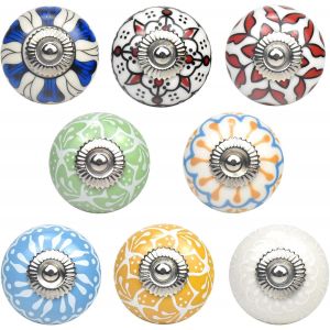 Boutons Tiroir C&eacute;ramique, 8 Pcs Boutons Meuble Vintage, Boutons de Poign&eacute;e Tiroir avec Vis, Boutons Cuisine Ronds, Poign&eacute;es R&eacute;tro pour Porte, Tiroir Cuisine, Placard, Meuble Accessoires - Neuf