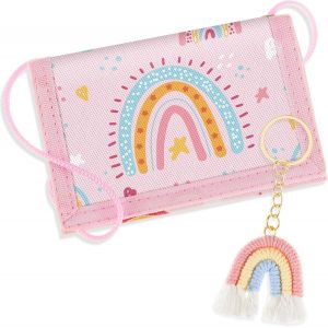 NSIECD-Porte-Monnaie pour Enfant Garçon Fille Portefeuille en Nylon avec Porte-Clés Pochette Tour de Cou de Voyage Portefeuille à Trois Volets Cadeau d'anniversaire pour Fille Garçon (Arc-en-Ciel) - Neuf