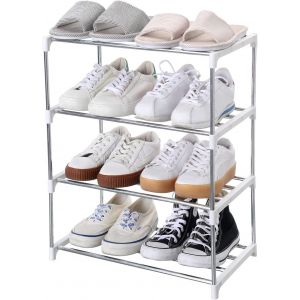 Jexnovashop-Petite &Eacute;tag&egrave;re &Agrave; Chaussures Empilable Pour Entr&eacute;e, Couloir Et Placard, &Eacute;conomie D'espace De Rangement Et D'organisation (4 Niveaux, Blanc) - Neuf