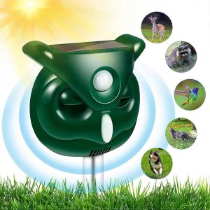 R&eacute;pulsif solaire ultrasonique pour chiens, chats et oiseaux, id&eacute;al pour l'ext&eacute;rieur, avec d&eacute;tecteur de mouvement et lumi&egrave;res clignotantes. Convient pour les jardins, les fermes et les cours. - Neuf