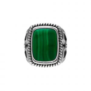 Bague Argent Homme Temple Pierre Malachite - Neuf