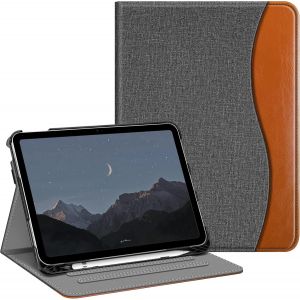 Coque pour iPad (A16) 11&egrave;me G&eacute;n&eacute;ration 11 Pouces 2025, iPad 10&egrave;me G&eacute;n&eacute;ration 10.9 Pouces 2022 - [Rangement de Stylet] Housse Multipositions Etui avec Poche de Document, Gris/Marron - Neuf