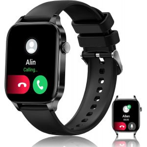 Kal-Smartwatch Homme Femme Fitness Mince Avec Appel Bluetooth (Répondre/Faire Des Appels), Notifications, Étanche Pour Android, Suivi Du Rythme Cardiaque/Sommeil, Compatible Avec Iphone (Noir) - Neuf