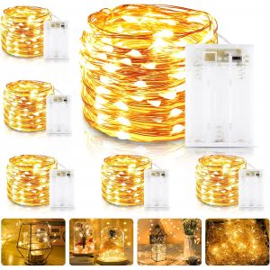 Jgd-Guirlande Lumineuse &Agrave; Piles, 10m 100 Micro Led Guirlande A Pile, 6 Pack Mini Guirlande Led Avec Minuterie Pour Exterieur Et Int&eacute;rieur D&eacute;coration, Chambres, No&euml;l, F&ecirc;te, Mariage (Blanc Chaud) - Neuf
