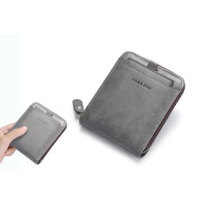 Portefeuille homme &agrave; deux volets avec fermeture &eacute;clair et protection RFID, porte-cartes de cr&eacute;dit, gris - Neuf