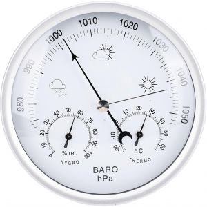 SUBZONAL-Station M&eacute;t&eacute;orologique 3 en 1 - Grand Thermom&egrave;tre &agrave; Support Mural de 130 Mm (5,12 ""), Barom&egrave;tre et Hygrom&egrave;tre, Instrument M&eacute;t&eacute;o Int&eacute;rieur/Ext&eacute;rieur en Alliage en Alliage en - Neuf