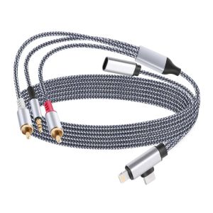 MEVRONISSHOP-C&acirc;ble Lightning/Type C vers 2 RCA/Aux 2,2 m, c&acirc;ble RCA/AUX avec fonction de charge, pour interface Lightning/USB C, pour iPhone 15/16 Series, Home Cin&eacute;ma, DVD, Amplificateur, Haut-parleu - Neuf