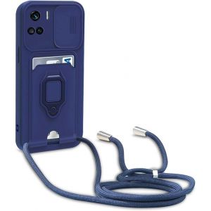 Ayu-Coque Avec Cordon Pour Honor 90 Lite 5g,Collier Pour Étui Colliers De Cellulaire Réglable Corde Silicone Souple Case,Protection De La Caméra,Support,Porte Cartes - Bleu - Neuf