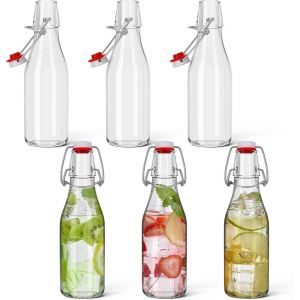 Checarzhn--No1-Lot De 6 Bouteille Verre 250ml - Bouteille En Verre 250ml Avec Bouchons Hermétiques, Bouteille Biere Vide, Bouteilles En Verre Pour Le Bras De Bière, Kombucha, Jus, Condiments - Neuf