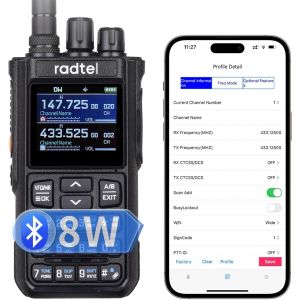 Radtel RT-900 Talkie-Walkie 8W Multi-Bande, Radio VHF/UHF 256 Canaux, Aviation, Marine, Batterie 2200mAh, Programmation Via Application - Neuf