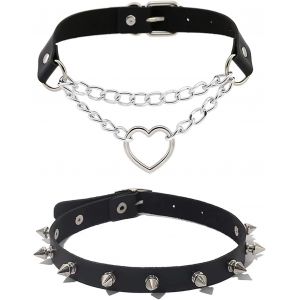 Trahoo-2pcs Collier Ras Du Cou Vintage Gothique Punk,Collier Ras Du Cou Noir Clouté, Collier Ras Du Cou En Cuir, Collier Clouté En Cuir Pu, Collier En Cuir Ajustable Pour Femmes Et Hommes - Neuf