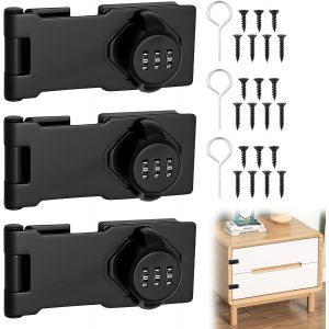 3 Pi&egrave;ces Verrou De Porte Pour Armoire,5 Pouces Serrure &Agrave; Combinaison Avec Vis,Loquet De Portail Avec Serrure &Agrave; Combinaison,Combinaison Verrouillable Avec Code &Agrave; 3 Chiffres,Noir, - Neuf