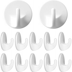Lot de 12 crochets muraux auto-adh&eacute;sifs sans per&ccedil;age Blanc pour salle de bain, chambre, cuisine, bureau - Neuf