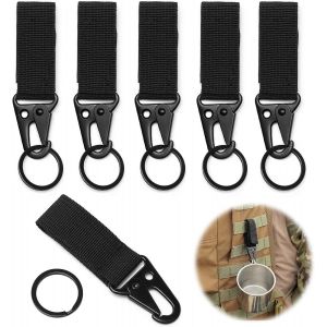 JGD-6 Pi&egrave;ces Mousquetons Tactique, Sangle en Nylon avec Mousqueton, Mousqueton de Ceinture Tactique Noir pour Accessoires Tactiques Gilet de Ceinture et Sac a Dos - Neuf
