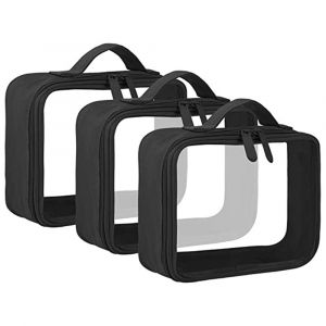 Trousse de toilette transparente 3 pi&egrave;ces avec poign&eacute;e pour voyage - Organisateur &eacute;tanche pour liquides et cosm&eacute;tiques - Neuf