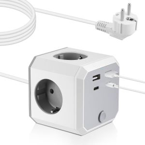 Multiprise avec Interrupteur avec USB C (Charge Rapide PD 20 W), Cube Rallonge Multiprise 2M avec 4 Prises AC, 2 USB et 2 Type C (4000 W/16 A), Multiprise USB Rallonge &eacute;lectrique pour Maison, Cuisine - Neuf