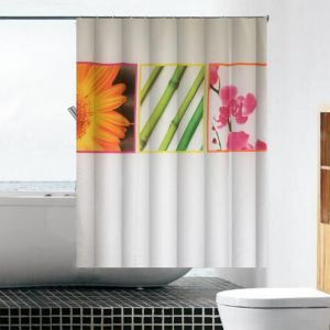 HJLIAN Rideau de douche impermeable en polyester a motif de bambou et fleurs avec 12 crochets - Neuf
