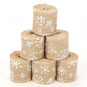 Rouleau De 2 M De Ruban De Jute Naturel A Motif Flocon De Neige Pour Decoration De Mariage Ou De Noel - Neuf