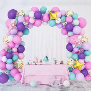 Kit Arche Ballon Rose Violet Bleu,132 Arche Ballon Anniversaire Rose Bleu Avec Ballon Étoile,Arche Ballon Pastel Pour Decoration Anniversaire Fille Gender Reveal Baby Shower Mariage Decoration - Neuf