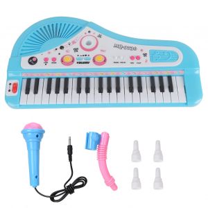 Piano Electrique A 37 Touches Avec Microphone, Jouet Educatif Pour Enfants (Bleu) - Neuf
