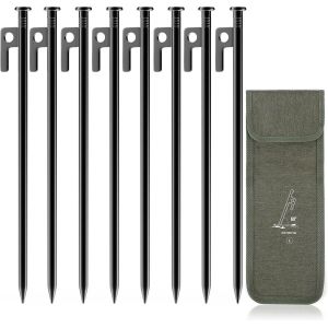 Eryi-8 Pcs Piquets De Tente En Acier Avec Sac De Rangement, 30cm Sardines De Fixation Sardines Camping Piquets De Fixation Pour Prairies, Forêts, Sols Rocheux - Noir - Neuf