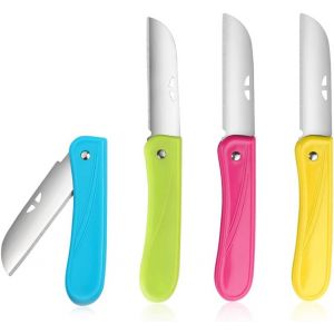 Letnerny-Lot De 4 Petits Couteaux De Cuisine Pliables, Exquis Et Beau, Petit Et Facile À Transporter, Convient À La Plupart Des Types De Légumes Et De Fruits (Rouge, Bleu, Vert, Jaune). - Neuf