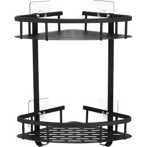 Etagere Douche Sans Percage D'Angle - Etagere Salle De Bain Sans Percage Angle - Étagère Rangement Salle De Bain, Murale, Aluminium, Adhesif, 2 Niveau Organisateur Salle De Bain No[APP8810981] - Neuf