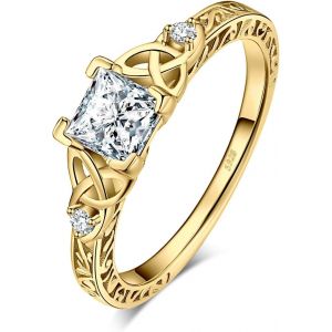 Tianyi-Celtique Noeud Bague De Fiançailles Femme Alliance, Vintage Princesse 1.2ct Zircone Cubique En Bague Argent 925 Mariage Promise Engagement Cadeau, Plaqué Or Jaune Or Rose Bijoux Femme - Neuf
