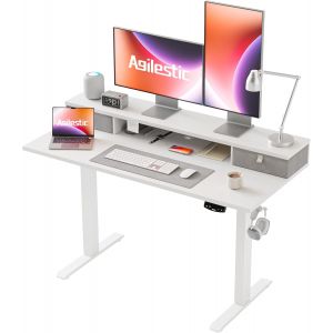 SUBZONAL-Bureau Assis Debout &Eacute;lectrique avec 2 tiroirs, 120 x 60 cm Bureau Table Debout R&eacute;glable en Hauteur, Panneau Contr&ocirc;le &agrave; Fonctions M&eacute;moires et Syst&egrave;me Anti-Collision, Blanc - Neuf