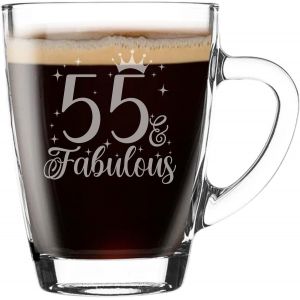 Eryi-Tasse En Verre Gravée Pour 55e Anniversaire Pour Femme 55 & Fabulous - Cadeau Pour Les Amateurs De Café, Tasse À Thé Pour Les 55 Ans, Tasse À Café Amusante - Cadeau Pour Homme Ou - Neuf